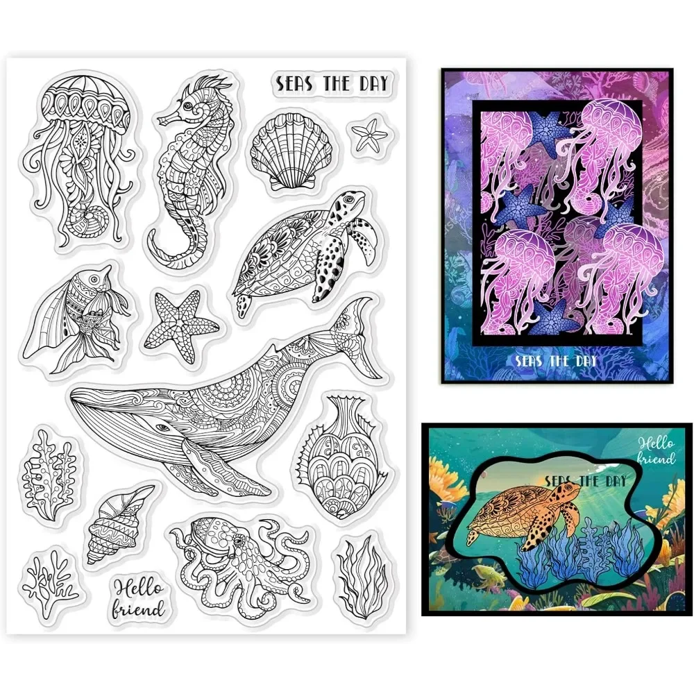 Clear Silicone Stamps For Card Making - Ocean Life Clear Stamps Marine Whales