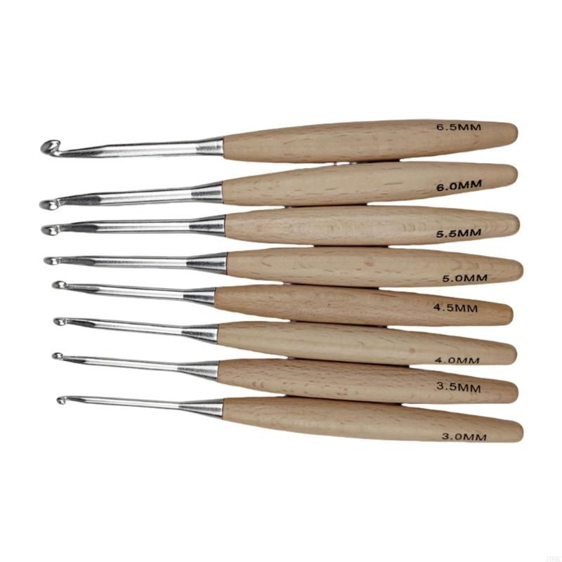 Wooden Crochet Hooks Ergonomic Handle - 8 Chiếc Công Thái Móc Dành
