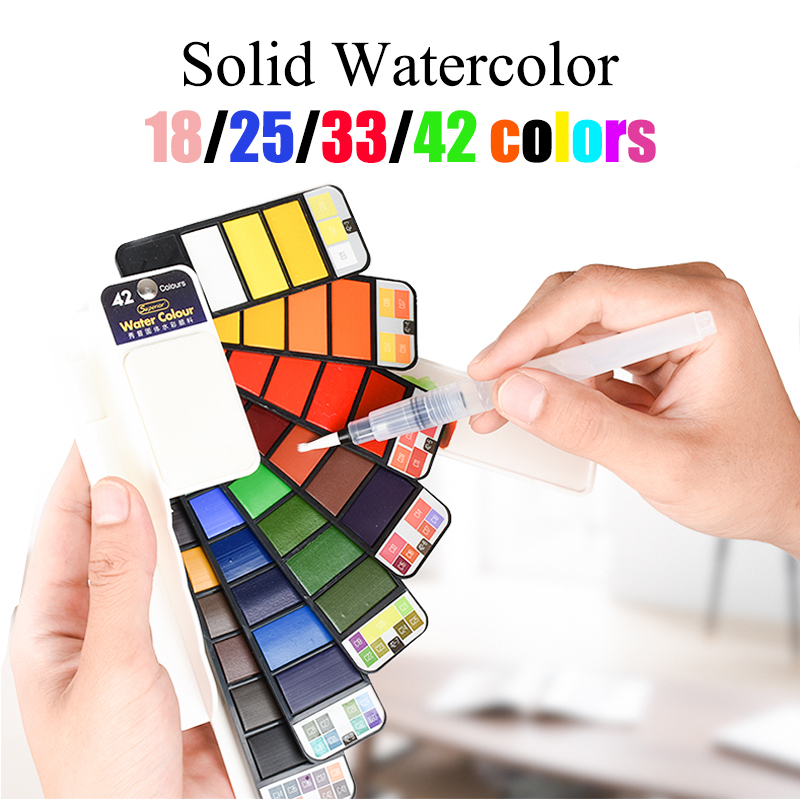 Watercolor Paint Set Solid Pigment - 18/25/33/42 Màu Sắc Nguyên Bộ Màu