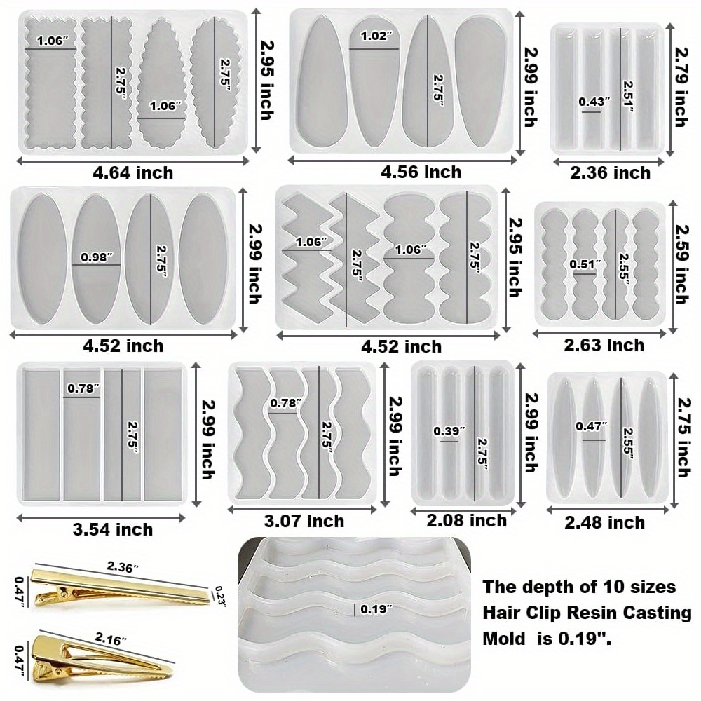 A Set of 10 Deep Hairpin Silic - đánh giá và giá Silicone Epoxy Resin Molds Set