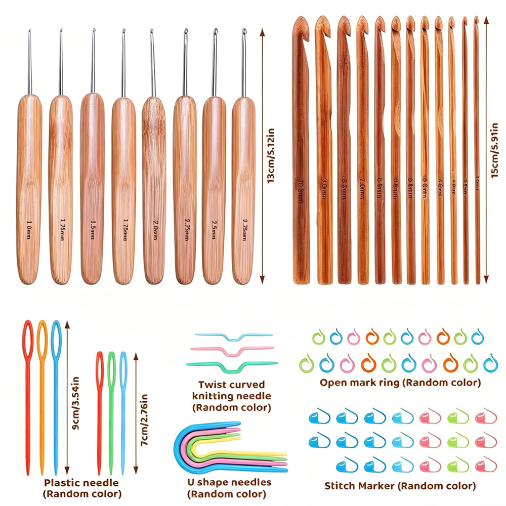 74pcs Bamboo Crochet Hooks Set - đánh giá và giá Sewing