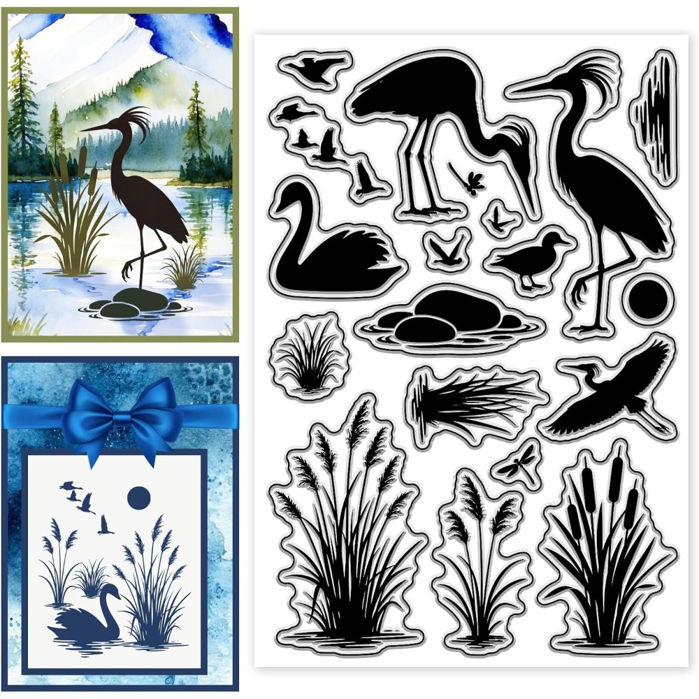 Wetlands Birds Pattern Clear S - đánh giá và giá Clear Silicone Stamps For Card Making