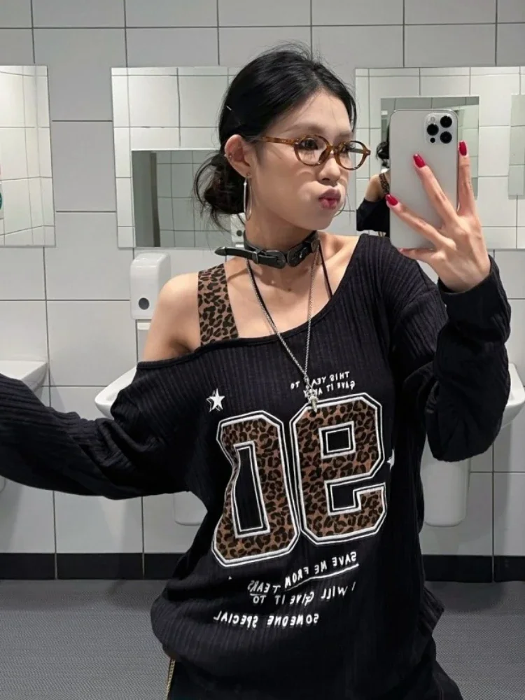 Y2K Patchwork Leopard Print T- - đánh giá và giá Embroidery