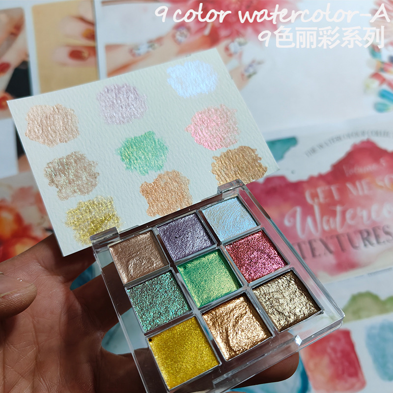 9 color Nail Solid Pigment Aur - đánh giá và giá Watercolor Paint Set Solid Pigment