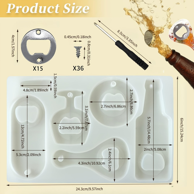 Bottle opener resin mold、Beer  - đánh giá và giá Silicone Epoxy Resin Molds Set