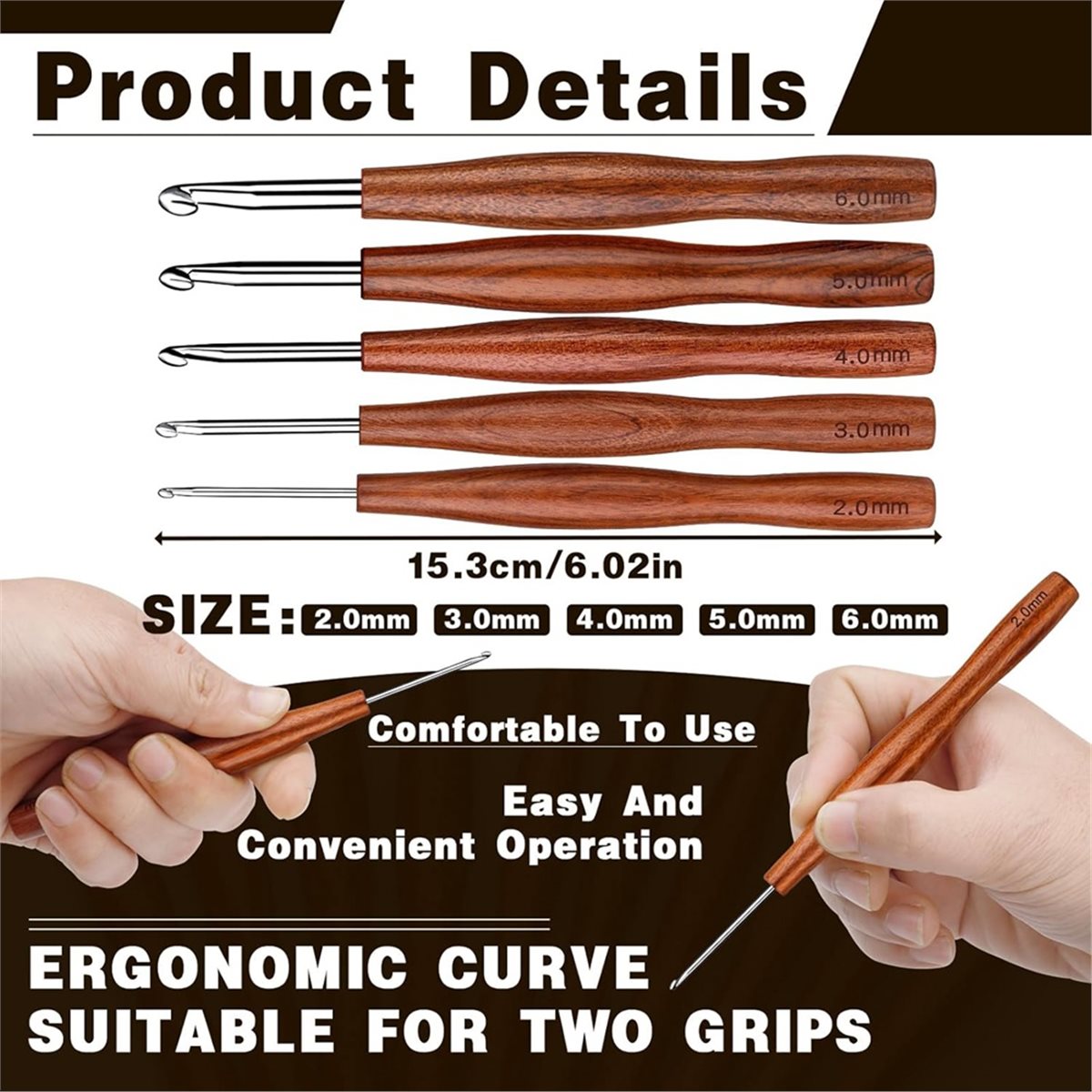 NOCM 5 Pcs Crochet Hook, 5 Siz - đánh giá và giá Wooden Crochet Hooks Ergonomic Handle