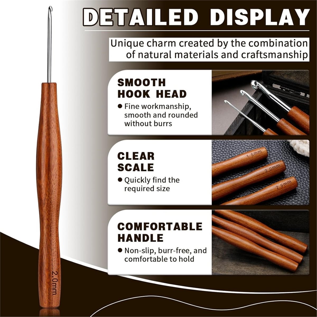 NOCM 5 Pcs Crochet Hook, 5 Siz - đánh giá và giá Wooden Crochet Hooks Ergonomic Handle