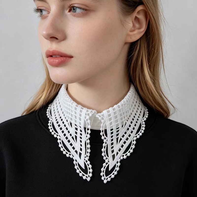 Lady White Ruffled False Colla - đánh giá và giá Embroidery